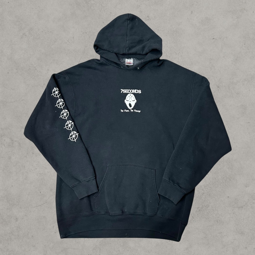 Vintage 7 Seconds Band Hoodie Mens 2XL Black The Music The Message Hardcore 90s